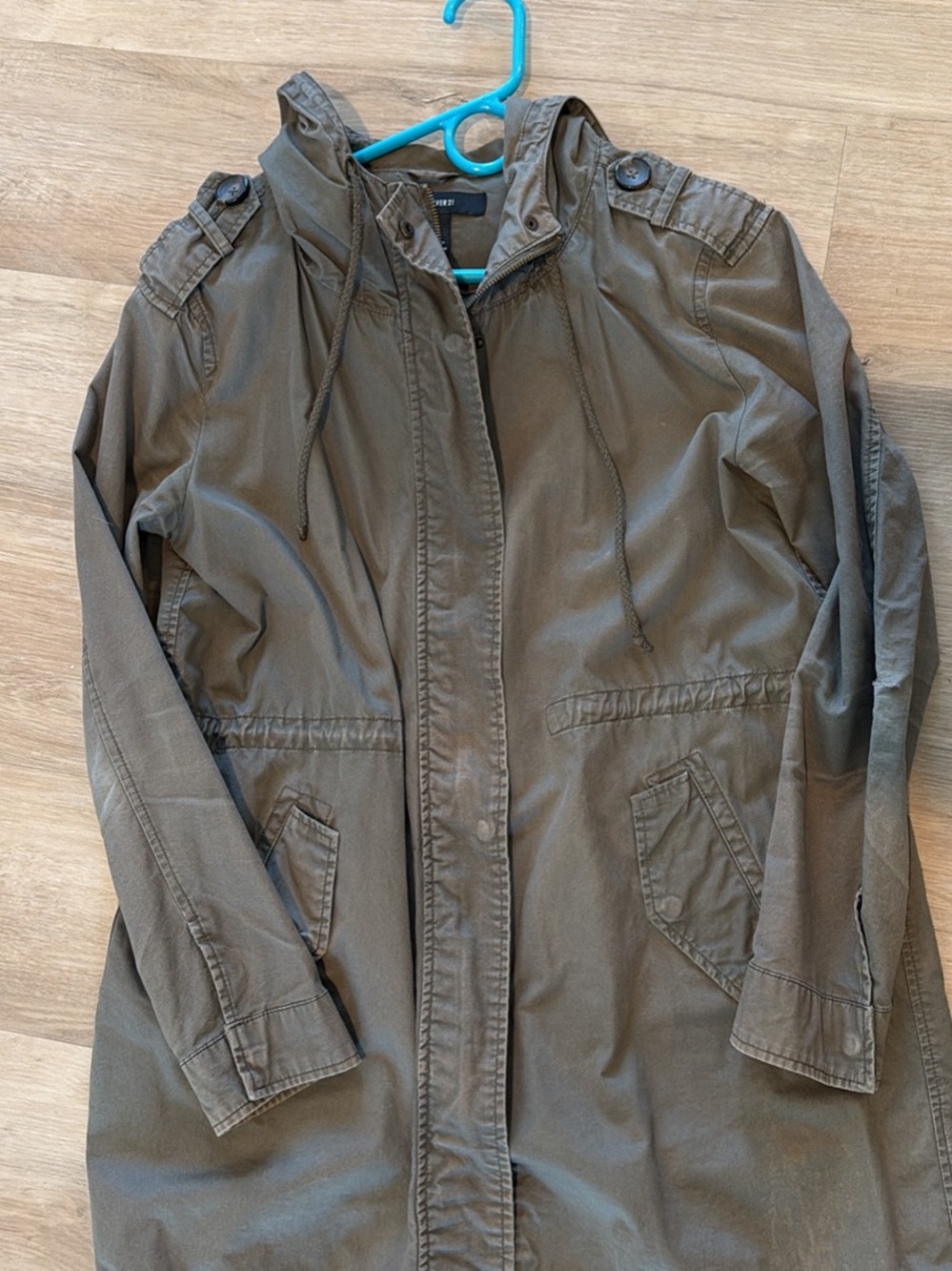 Forever 21 Olive Green Utility Hooded Jacket